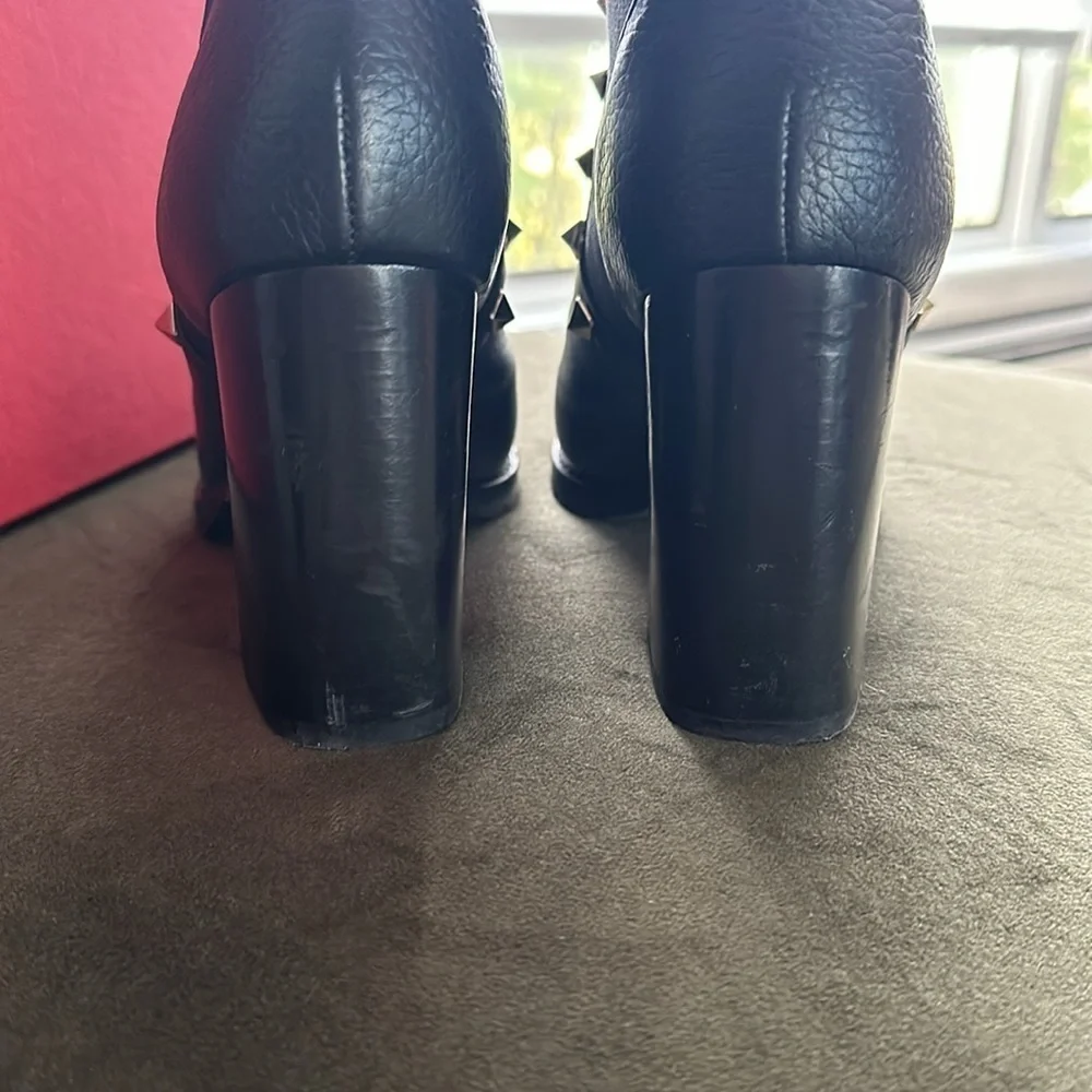 Valentino black rock stud slip on stretch panel Beatle ankle booties size 37